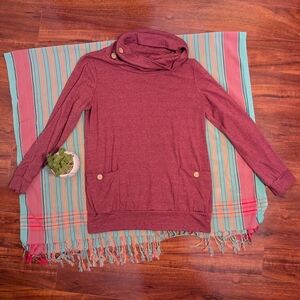 Women's Burgundy Sweater with Button Accents